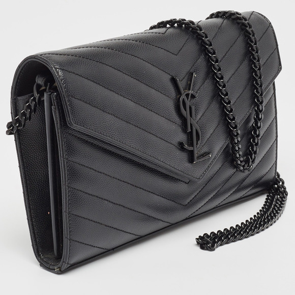 Saint Laurent Black Matelasse Leather Monogram Envelope Wallet On Chain - Picture 3 of 8